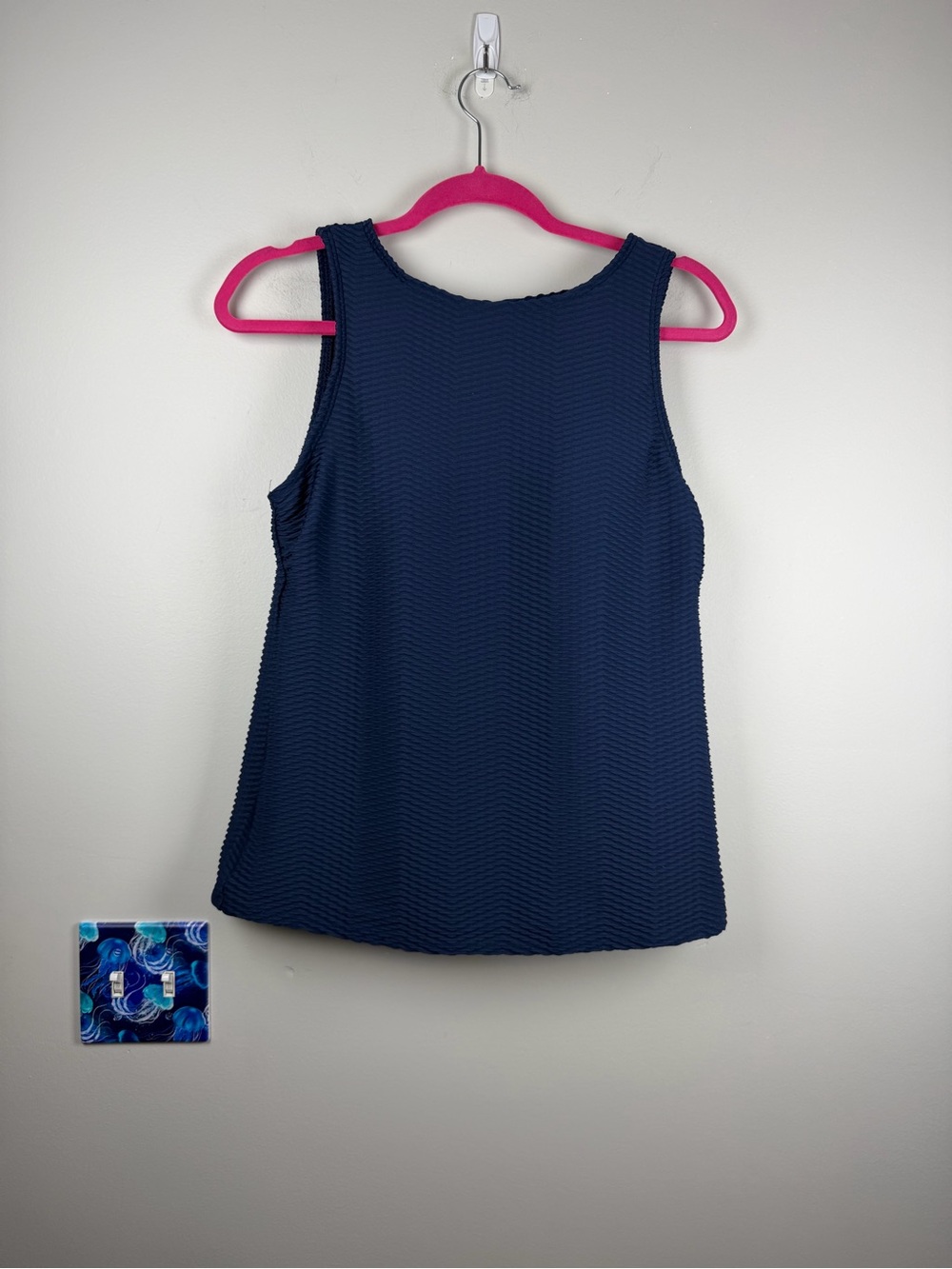Lands End Navy Blue Modest Tank Style Swimsuit Bathing Suit Tankini Top Size 10